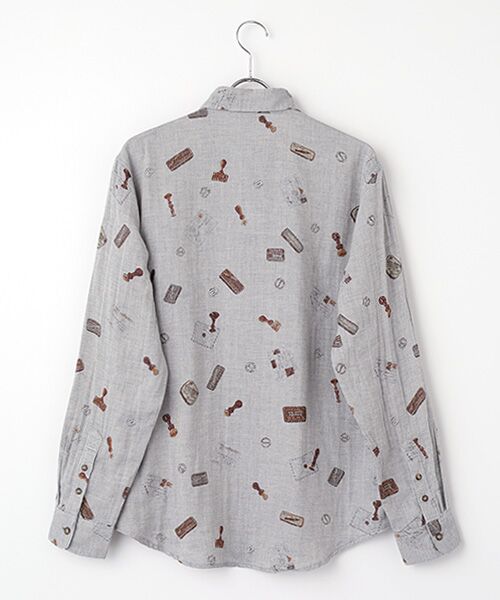 PAPAS / パパス シャツ・ブラウス | コットンダブルガーゼ スタンプ柄 プリントシャツ | 詳細1