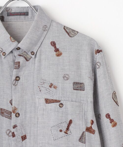 PAPAS / パパス シャツ・ブラウス | コットンダブルガーゼ スタンプ柄 プリントシャツ | 詳細2
