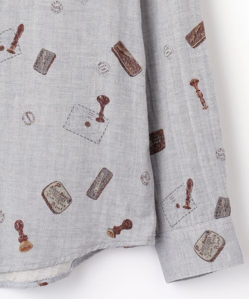PAPAS / パパス シャツ・ブラウス | コットンダブルガーゼ スタンプ柄 プリントシャツ | 詳細3