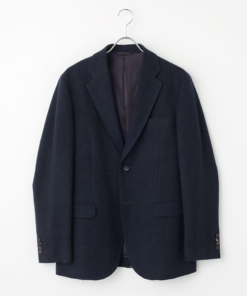 PAPAS/パパス ローモンドウール/リネン平織ネップツイード ジャケット ネイビー M