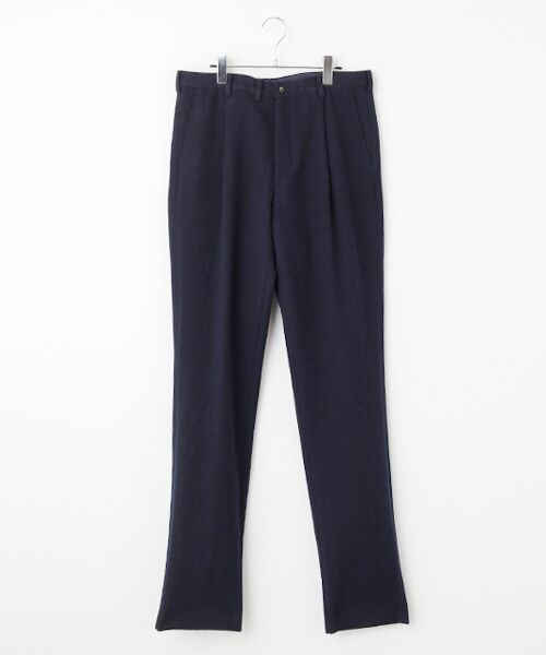 PAPAS/パパス ローモンドウール/リネン平織ネップツイード ワンタックパンツ ネイビー L