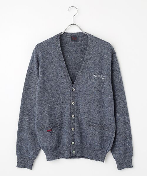 PAPAS/パパス ウール/リネン/カシミヤ ツイード7G カーディガン ネイビー系 M