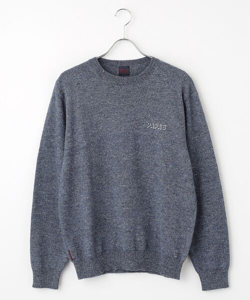 PAPAS/パパス ウール/リネン/カシミヤ ツイード7G クルーネックセーター ネイビー系 M