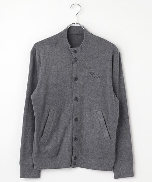 PAPAS/パパス ソリストヒートストレッチリブ表ピーチ起毛 カーディガン ネイビー L