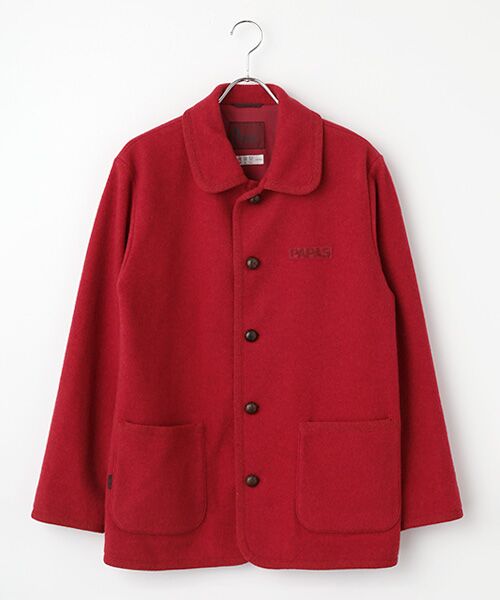 PAPAS/パパス 鹿の子編み縮絨起毛 ブルゾン アカ M