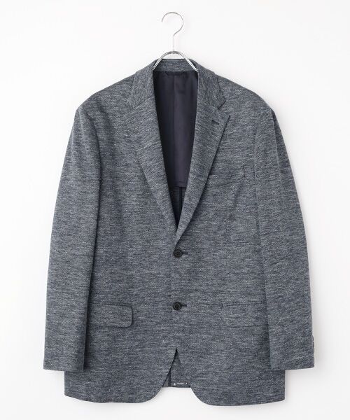 PAPAS/パパス リネン/ポリエステル裏鹿の子 カットソージャケット ダークネイビー L