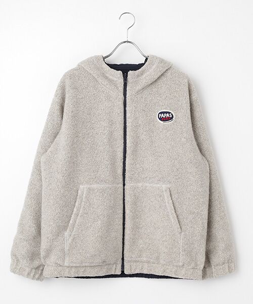 PAPAS/パパス ウールパイル リバーシブルパーカー オートミール LL