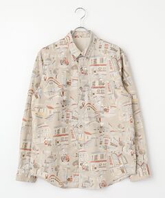 papas リネン　プリント柄 アロハシャツ リネンプリントシャツ【NEON SIGN】 （シャツ・ブラウス