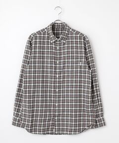 【送無】　010643　Papas　パパス　メンズ　コットンシャツ　ボタンダウン　茶系　総柄　48 M　綿100％　日本製　白クマ　ホッケー 中古 パパスPapas コットンストライプ袖切替ボタン