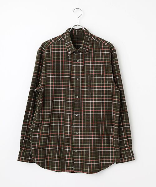 PAPAS/パパス コットンメランジネル起毛チェック ボタンダウンシャツ カーキ系 M PAPAS/パパス コットンメランジネル起毛チェック ボタンダウンシャツ カーキ系 M
