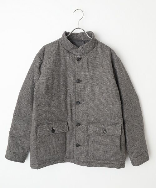 PAPAS/パパス ウール/ナイロンピンチェック圧縮起毛 ダウンジャケット グレージュ L