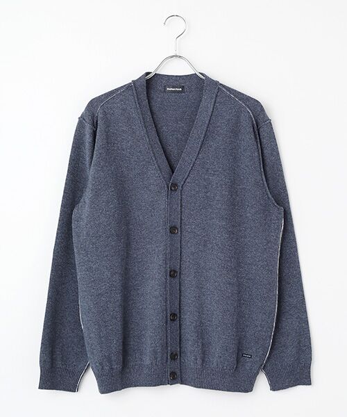 PAPAS/パパス ウール/コットン12G Vネックカーディガン ネイビー L PAPAS/パパス ウール/コットン12G Vネックカーディガン ネイビー L
