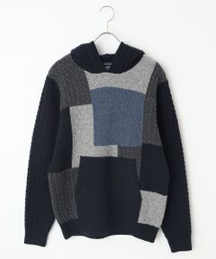 PAPAS / パパス パーカー | 4種4色ケーブル パッチワーク風 7G ニットパーカー