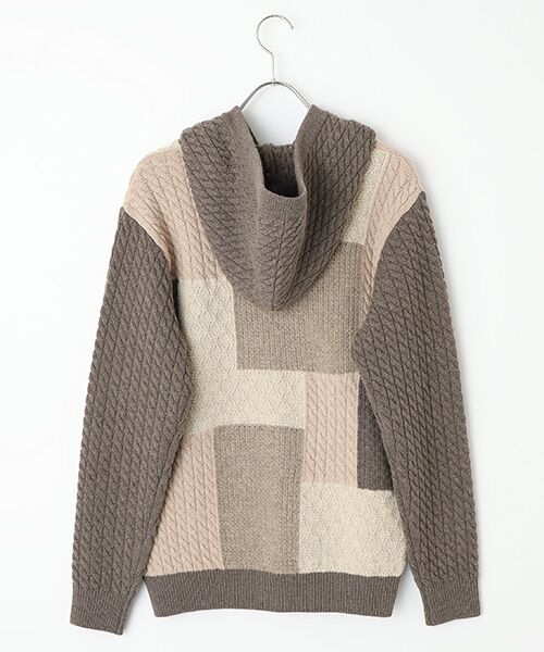 PAPAS / パパス パーカー | 4種4色ケーブル パッチワーク風 7G ニットパーカー | 詳細1