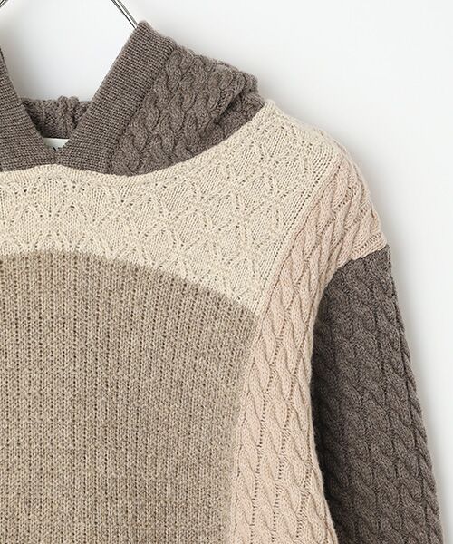 PAPAS / パパス パーカー | 4種4色ケーブル パッチワーク風 7G ニットパーカー | 詳細2