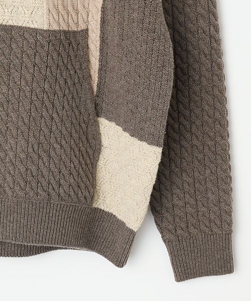 PAPAS / パパス パーカー | 4種4色ケーブル パッチワーク風 7G ニットパーカー | 詳細3