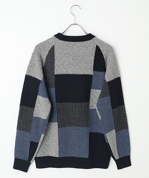 PAPAS / パパス ニット・セーター | 4種4色ケーブル パッチワーク風 7G クルーネックセーター | 詳細2