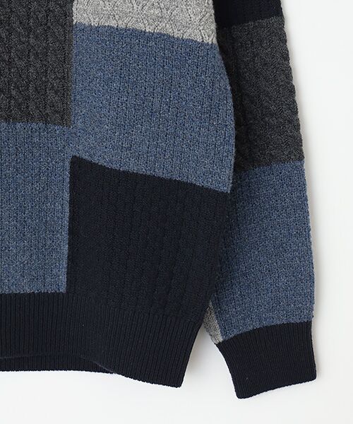 PAPAS / パパス ニット・セーター | 4種4色ケーブル パッチワーク風 7G クルーネックセーター | 詳細4