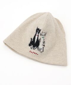 PAPAS / パパス ニットキャップ | ウールニットインターシャ7G ネコ柄 ニットキャップ