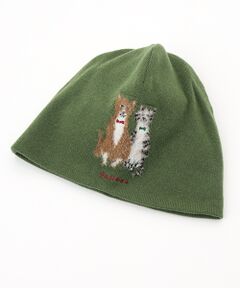 PAPAS / パパス ニットキャップ | ウールニットインターシャ7G ネコ柄 ニットキャップ