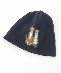 PAPAS / パパス ニットキャップ | ウールニットインターシャ7G ネコ柄 ニットキャップ