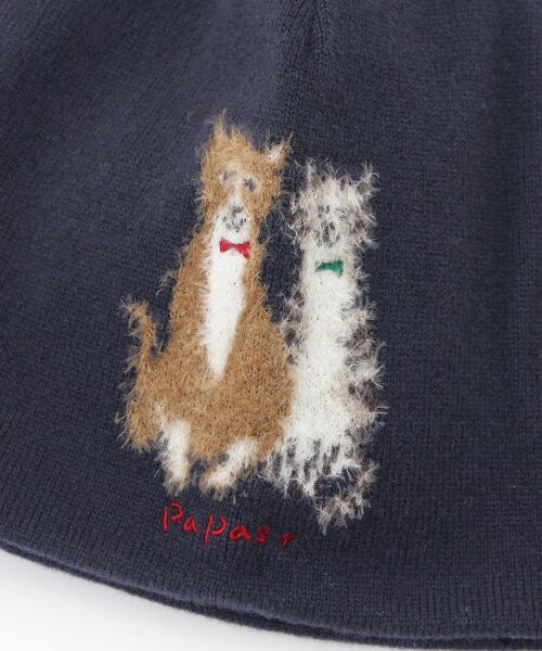 PAPAS / パパス ニットキャップ | ウールニットインターシャ7G ネコ柄 ニットキャップ | 詳細3
