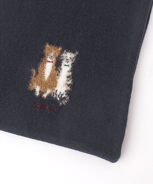 PAPAS / パパス マフラー・ショール・スヌード・ストール | ウールニットインターシャ7G ネコ柄 マフラー | 詳細1