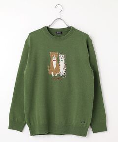 PAPAS / パパス ニット・セーター | ウールニットインターシャ7G ネコ柄 クルーネックセーター