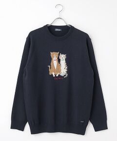 PAPAS / パパス ニット・セーター | ウールニットインターシャ7G ネコ柄 クルーネックセーター