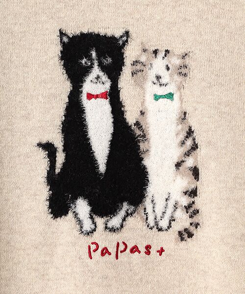 PAPAS / パパス ニット・セーター | ウールニットインターシャ7G ネコ柄 クルーネックセーター | 詳細2