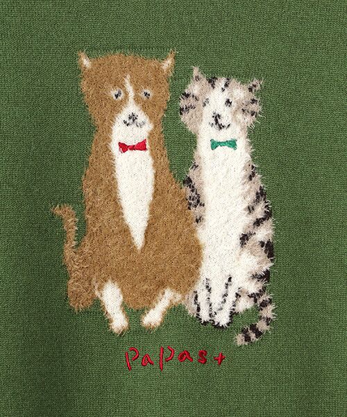 PAPAS / パパス ニット・セーター | ウールニットインターシャ7G ネコ柄 クルーネックセーター | 詳細4