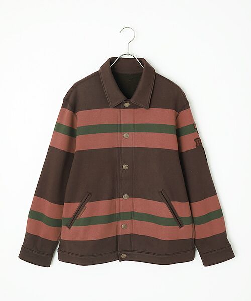 PAPAS / パパス ブルゾン | ウール/コットンボーダー カットソーブルゾン（ブラウン系）