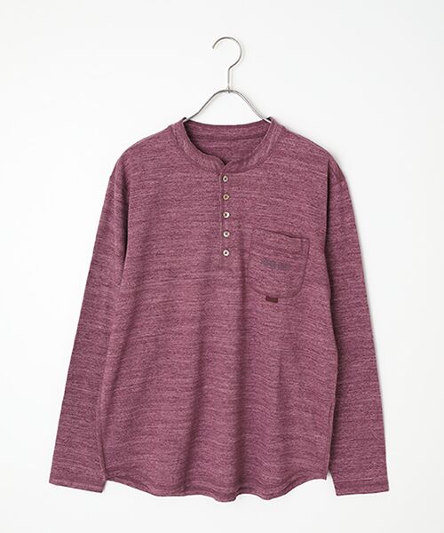 PAPAS / パパス Tシャツ | インディゴ調天竺 ヘンリーネックTシャツ（ワイン）