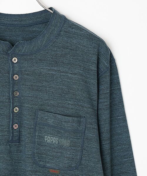 PAPAS / パパス Tシャツ | インディゴ調天竺 ヘンリーネックTシャツ | 詳細3