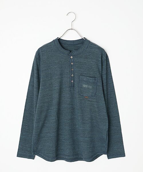 PAPAS / パパス Tシャツ | インディゴ調天竺 ヘンリーネックTシャツ（ダークグリーン）