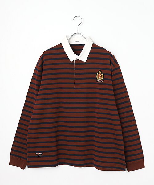 PAPAS / パパス ポロシャツ | バスク天竺ボーダー ラガーシャツ（ボルドー×ネイビー）