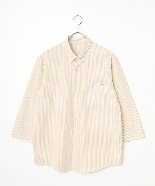 PAPAS / パパス シャツ・ブラウス | 超長綿高密度 ストライプシャツ[七分袖]（ベージュ×イエロー）
