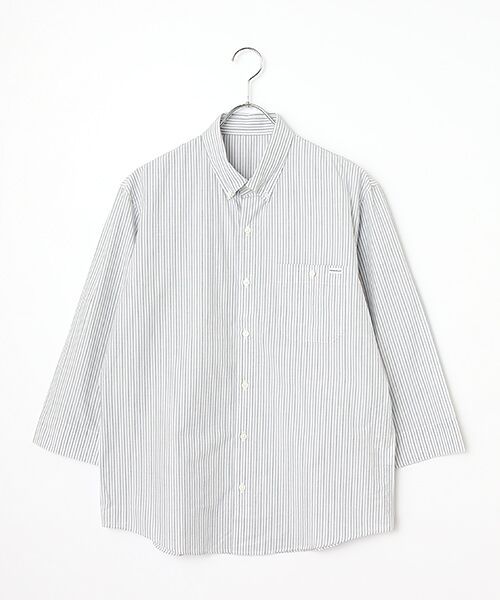 PAPAS / パパス シャツ・ブラウス | 超長綿高密度 ストライプシャツ[七分袖]（ネイビー系）
