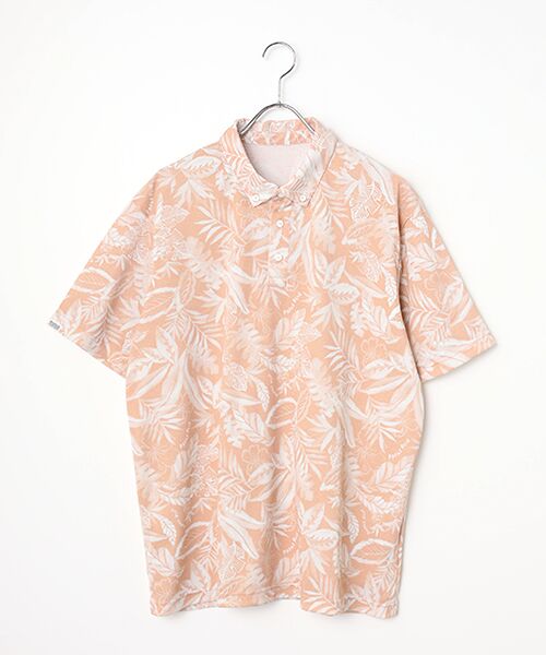 PAPAS / パパス ポロシャツ | ハワイアンリーフ柄 鹿の子ポロシャツ（オレンジベース）