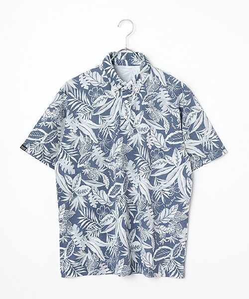 PAPAS / パパス ポロシャツ | ハワイアンリーフ柄 鹿の子ポロシャツ（ネイビーベース）