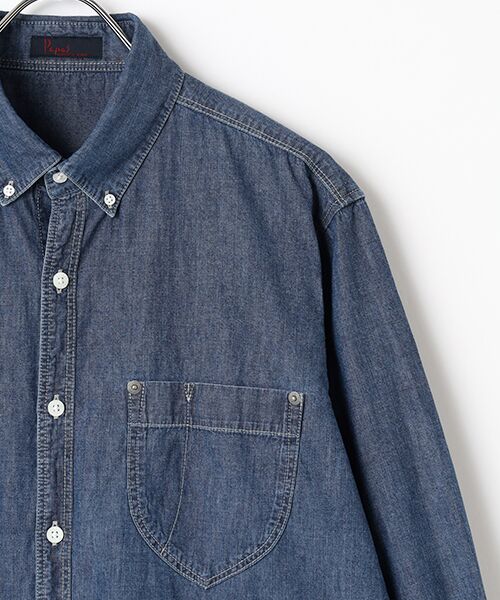 PAPAS / パパス シャツ・ブラウス | コットンインディゴダンガリー ボタンダウンシャツ | 詳細2