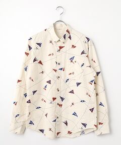 PAPAS / パパス シャツ・ブラウス | コットンサッカープリント マリン柄 ボタンダウン長袖シャツ