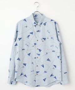 PAPAS / パパス シャツ・ブラウス | コットンサッカープリント マリン柄 ボタンダウンシャツ