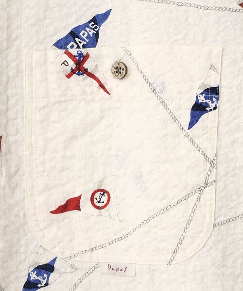 PAPAS / パパス シャツ・ブラウス | コットンサッカープリント マリン柄 ボタンダウン長袖シャツ | 詳細1