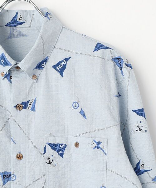 PAPAS / パパス シャツ・ブラウス | コットンサッカープリント マリン柄 ボタンダウンシャツ | 詳細2