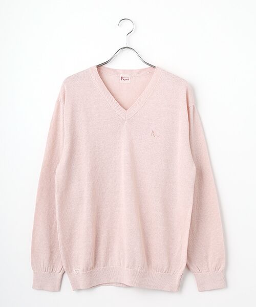 PAPAS / パパス ニット・セーター | ユーロリネン天竺10G Vネックセーター（ベビーピンク）