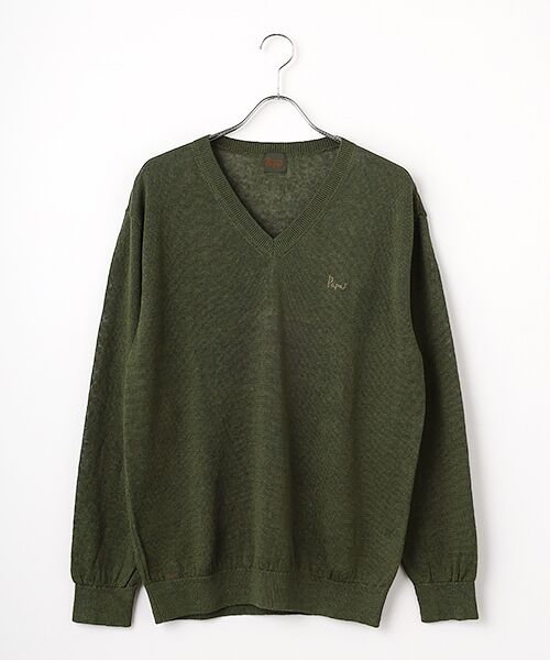 PAPAS / パパス ニット・セーター | ユーロリネン天竺10G Vネックセーター（グレイッシュグリーン）