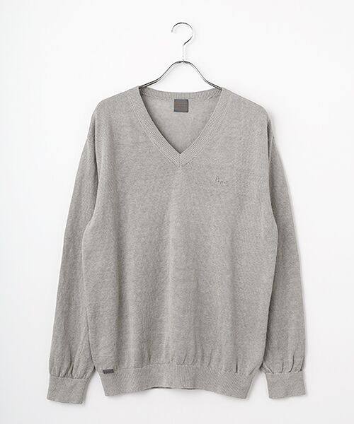PAPAS / パパス ニット・セーター | ユーロリネン天竺10G Vネックセーター（ライトグレー）