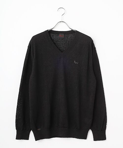 PAPAS / パパス ニット・セーター | ユーロリネン天竺10G Vネックセーター（クロ）