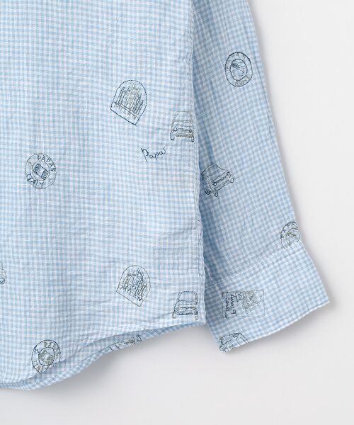 PAPAS / パパス シャツ・ブラウス | リネン ストライプ&チェック 車&ポスター 刺繍シャツ | 詳細3